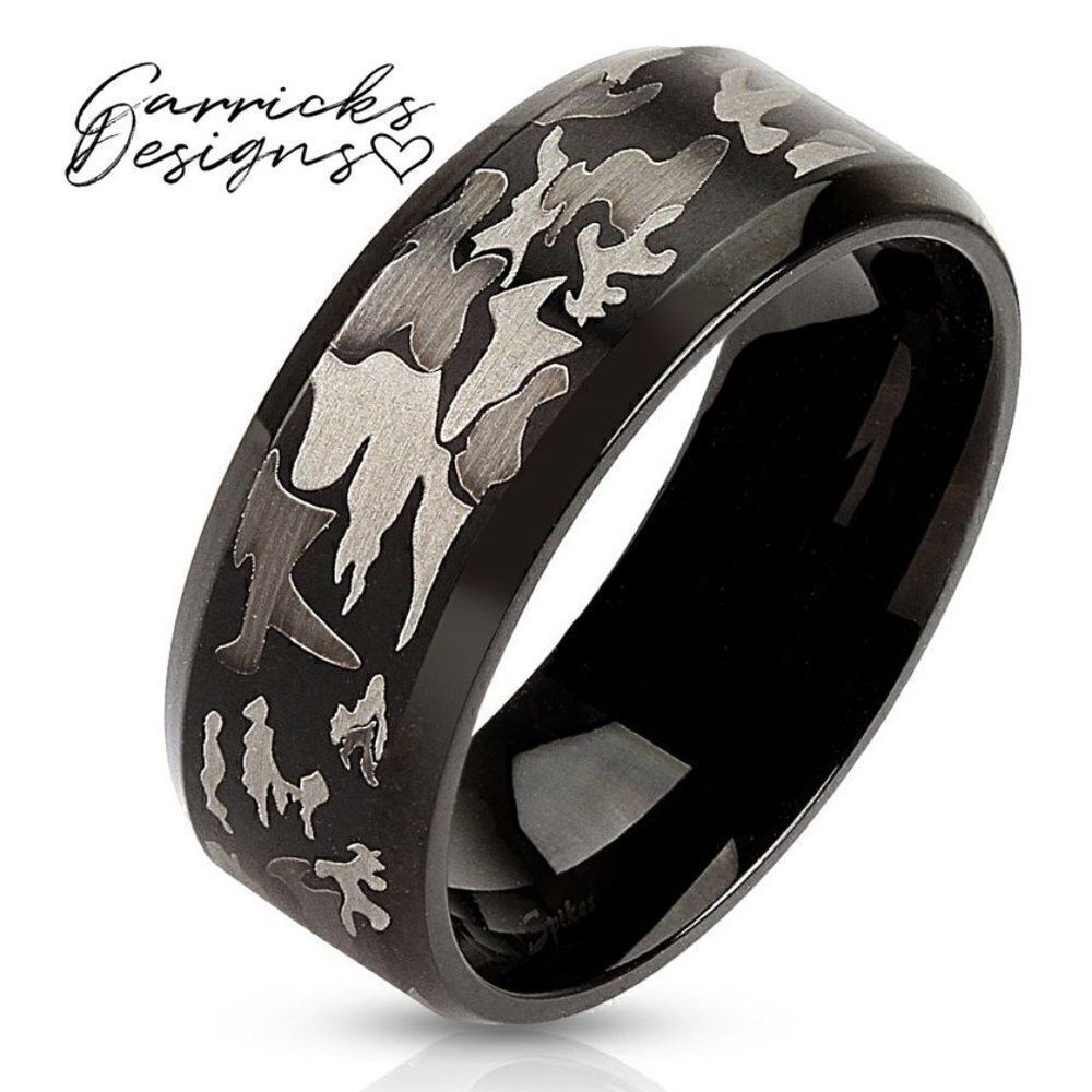 Men's Urban Black and Grey Camo Wedding Ring Band - Camouflage Wedding Ring - Picture 8 of 8